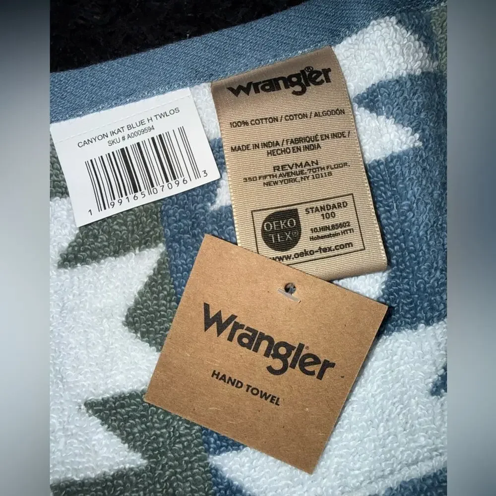 NEW WRANGLER SOUTHWEST STAR AZTEC BATH & HAND TOWEL SET 3 BATH 1 HAND GREEN BLUE